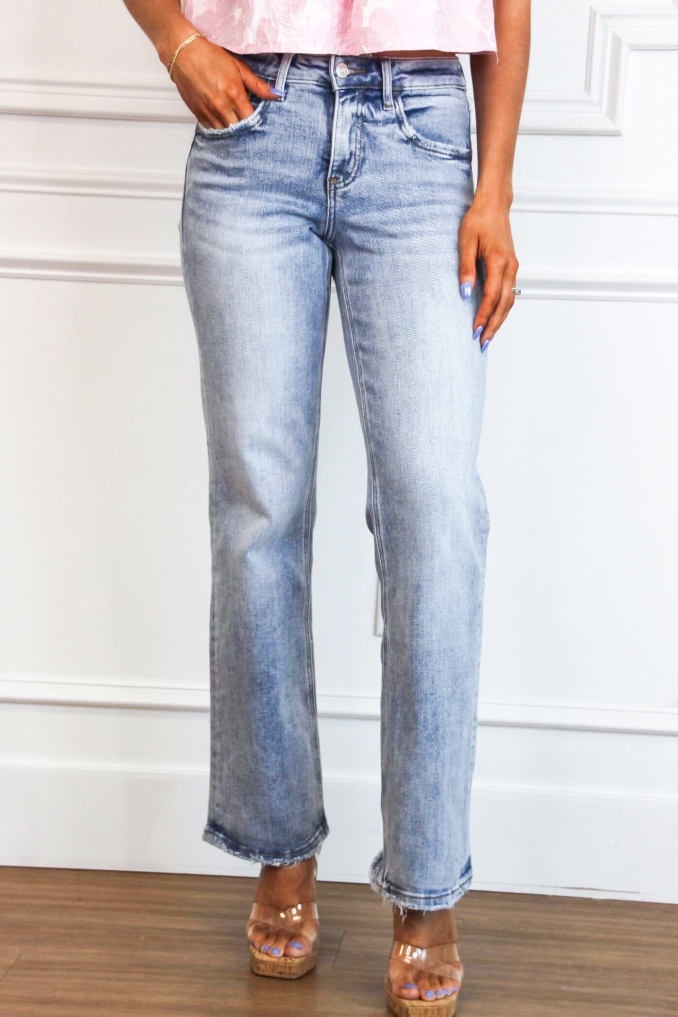 Becker Mid Rise Denim: Medium Wash - Bella and Bloom Boutique