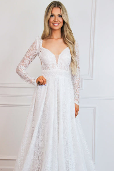 Oriana Lace A Line Detachable Long Sleeve Wedding Dress: Off White - Bella and Bloom Boutique