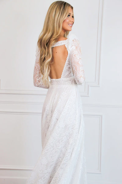 Oriana Lace A Line Detachable Long Sleeve Wedding Dress: Off White - Bella and Bloom Boutique