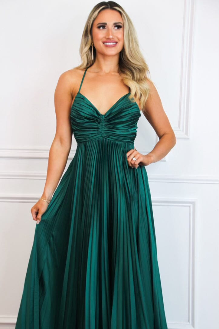 Pretty in Pleats Maxi Dress: Hunter Green - Bella and Bloom Boutique