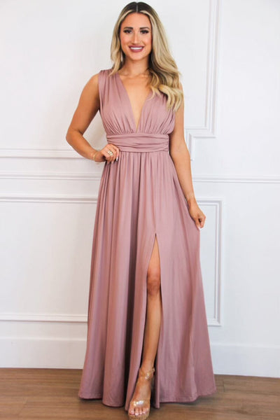 Selma V Neck Maxi Dress: Blush - Bella and Bloom Boutique