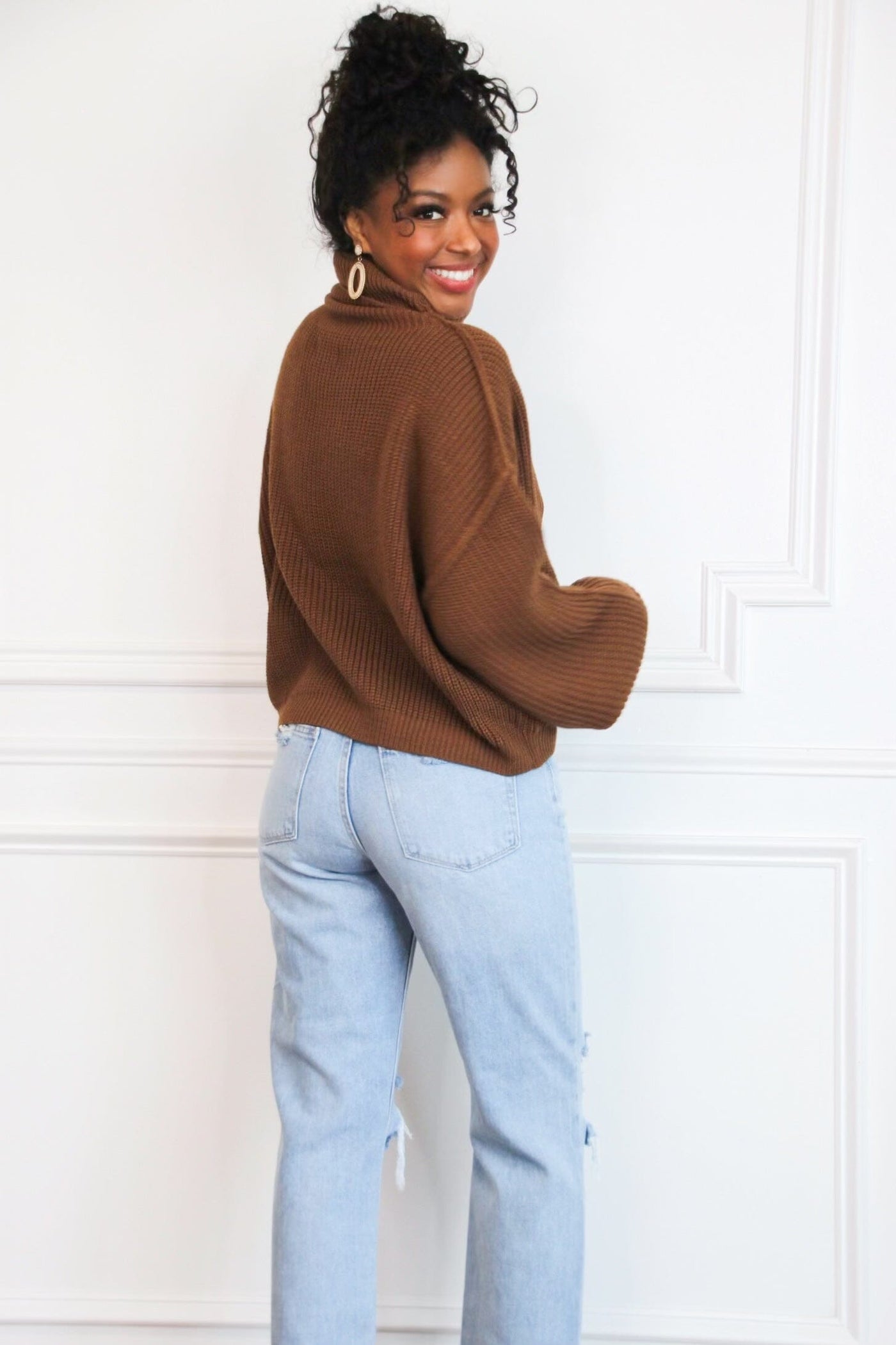 Under Wraps Turtleneck Sweater: Brown - Bella and Bloom Boutique