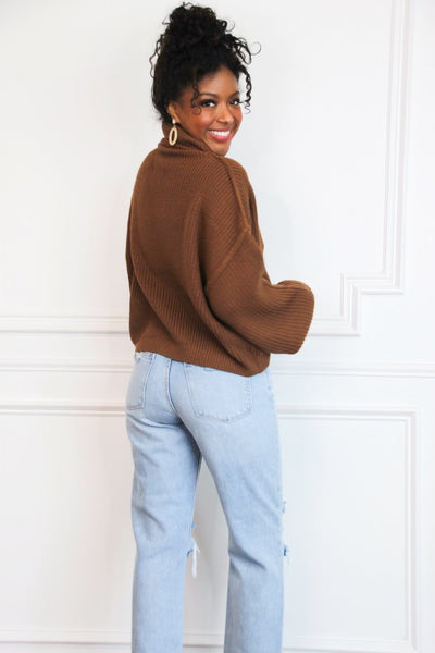 Under Wraps Turtleneck Sweater: Brown - Bella and Bloom Boutique