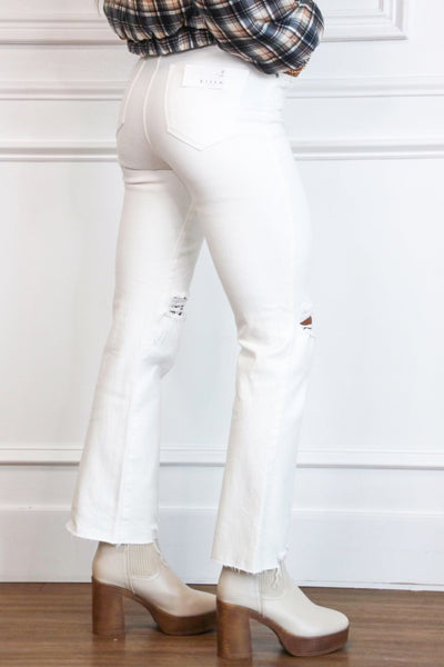 Benny High Rise Distressed Straight Denim: White - Bella and Bloom Boutique