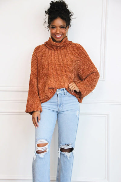 Winter Wishes Chenille Cropped Sweater: Rust - Bella and Bloom Boutique