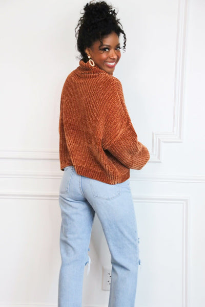 Winter Wishes Chenille Cropped Sweater: Rust - Bella and Bloom Boutique