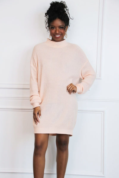 Harrison Mock Neck Sweater Tunic Dress: Pale Blush - Bella and Bloom Boutique