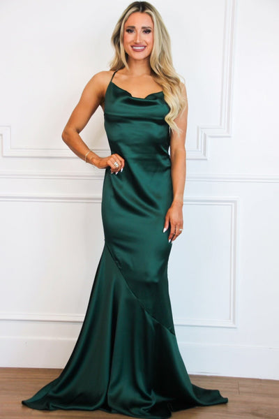 Ezra Cowl Back Satin Maxi Dress: Emerald Bottoms Bella and Bloom Boutique 
