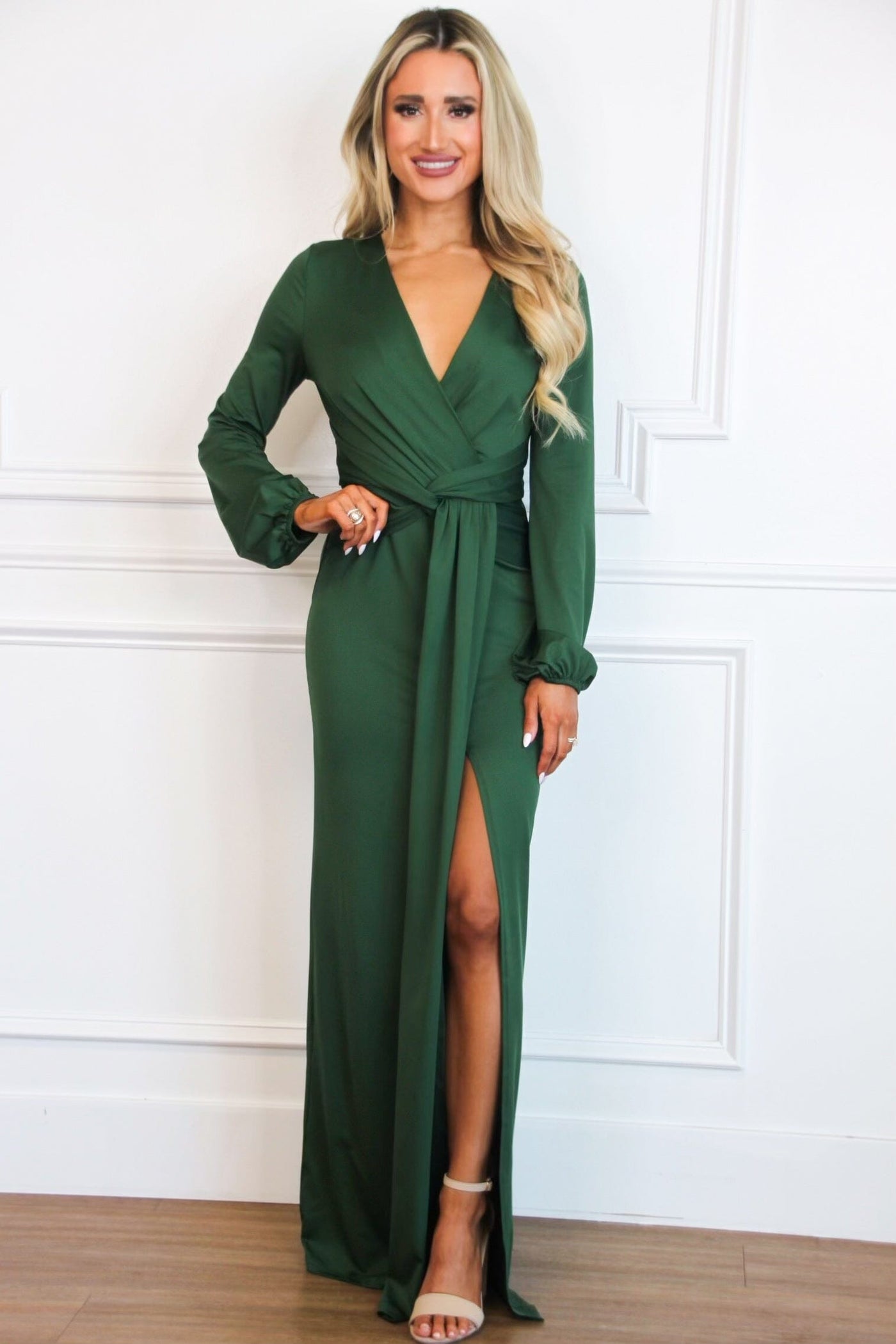 Phoebe Long Sleeve Maxi Dress: Hunter Green - Bella and Bloom Boutique