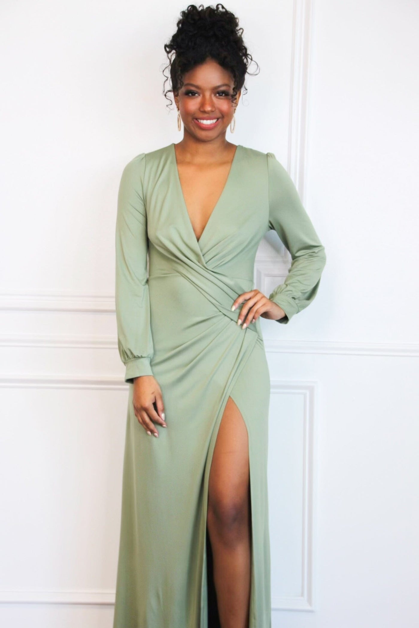 Love at First Sight Sit Maxi Dress: Sage - Bella and Bloom Boutique