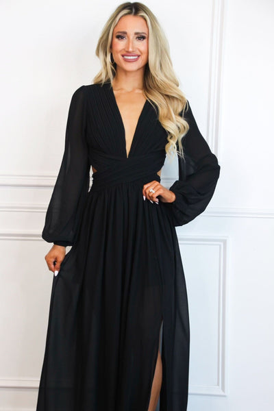 Covina Long Sleeve Cutout Maxi Dress: Black - Bella and Bloom Boutique