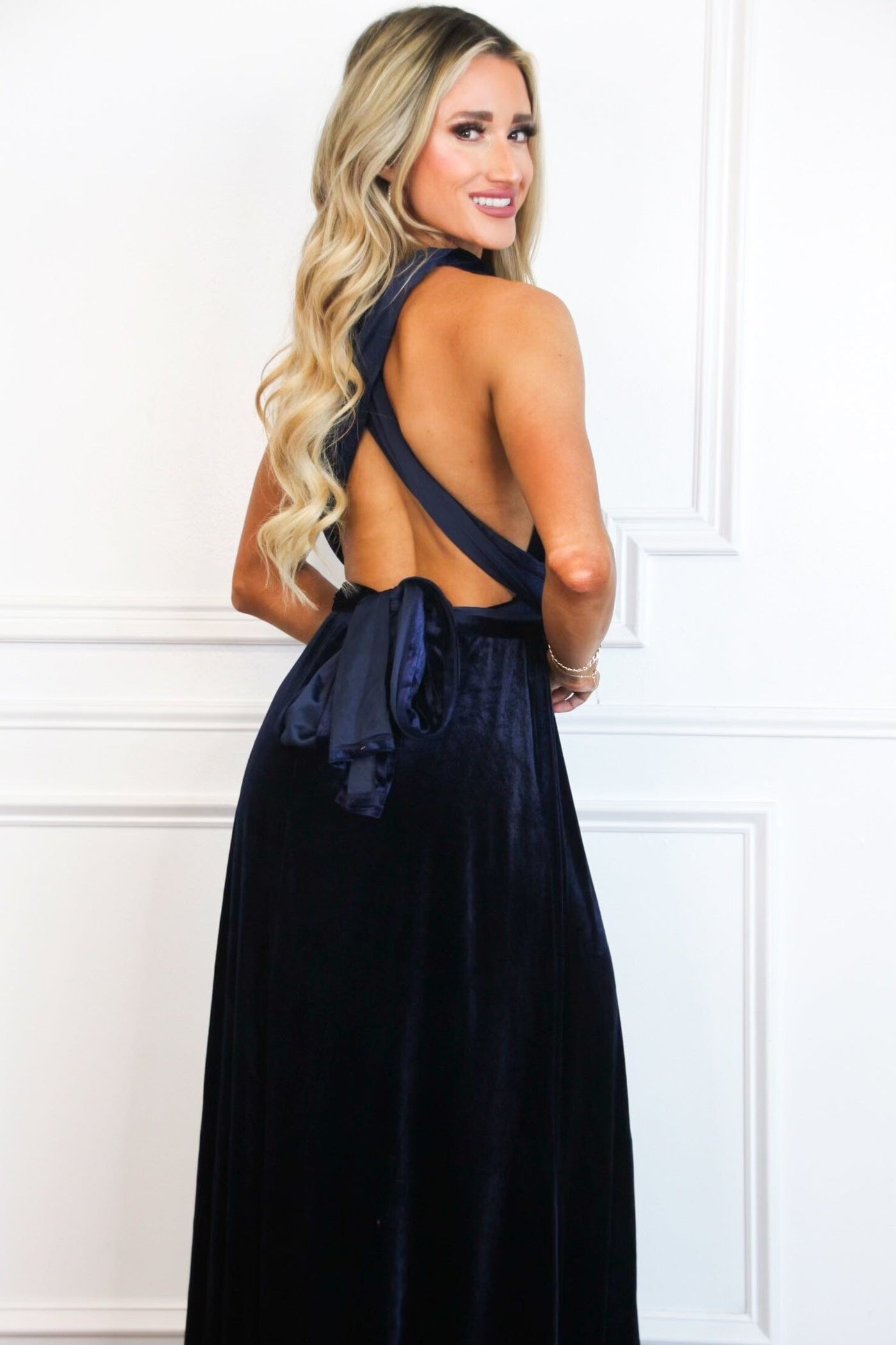 Classic Wrap Maxi Dress: Navy VELVET - Bella and Bloom Boutique