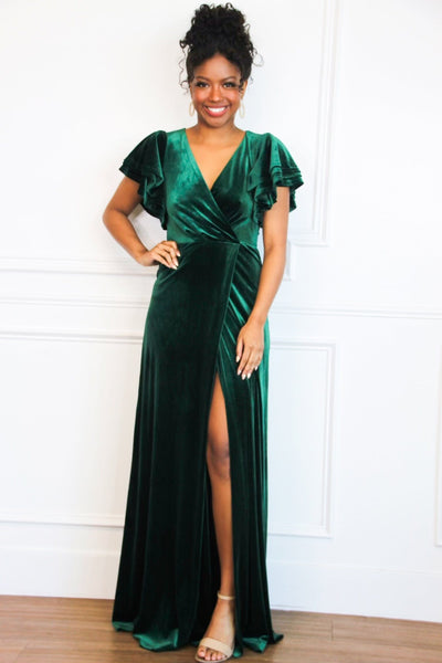 Campbell Velvet Maxi Dress: Emerald - Bella and Bloom Boutique