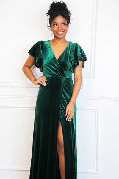 Campbell Velvet Maxi Dress: Emerald - Bella and Bloom Boutique