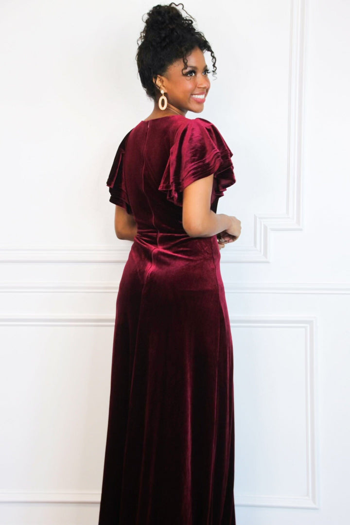 blue dress for baby girl Long Velvet Strapless Prom Dress with Gloves -PromGirl Burgundy / XLarge