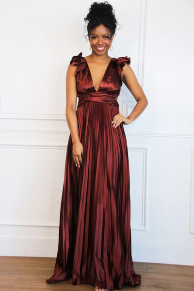 Somewhere With You Pleated Open Back Maxi Dress: Rust - Bella and Bloom Boutique