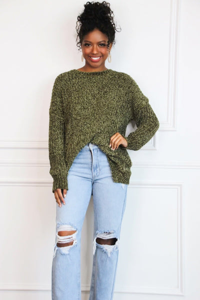 Cozy Crush Oversized Chenille Sweater: Olive - Bella and Bloom Boutique