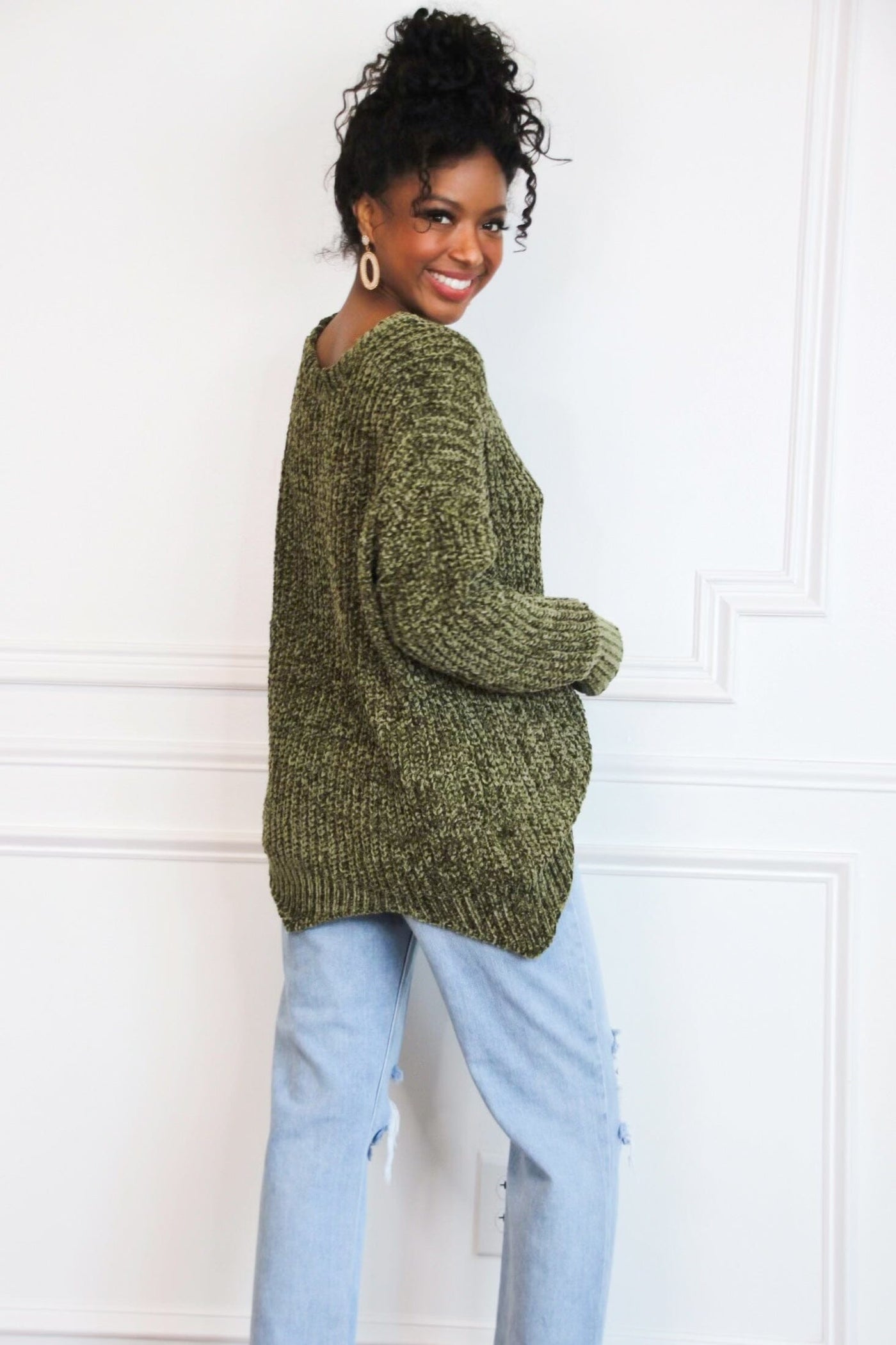 Cozy Crush Oversized Chenille Sweater: Olive - Bella and Bloom Boutique