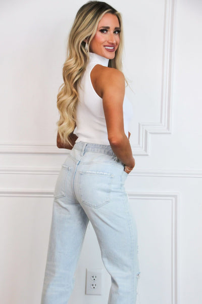 Dalton Distressed High Rise Straight Denim: Light Wash - Bella and Bloom Boutique