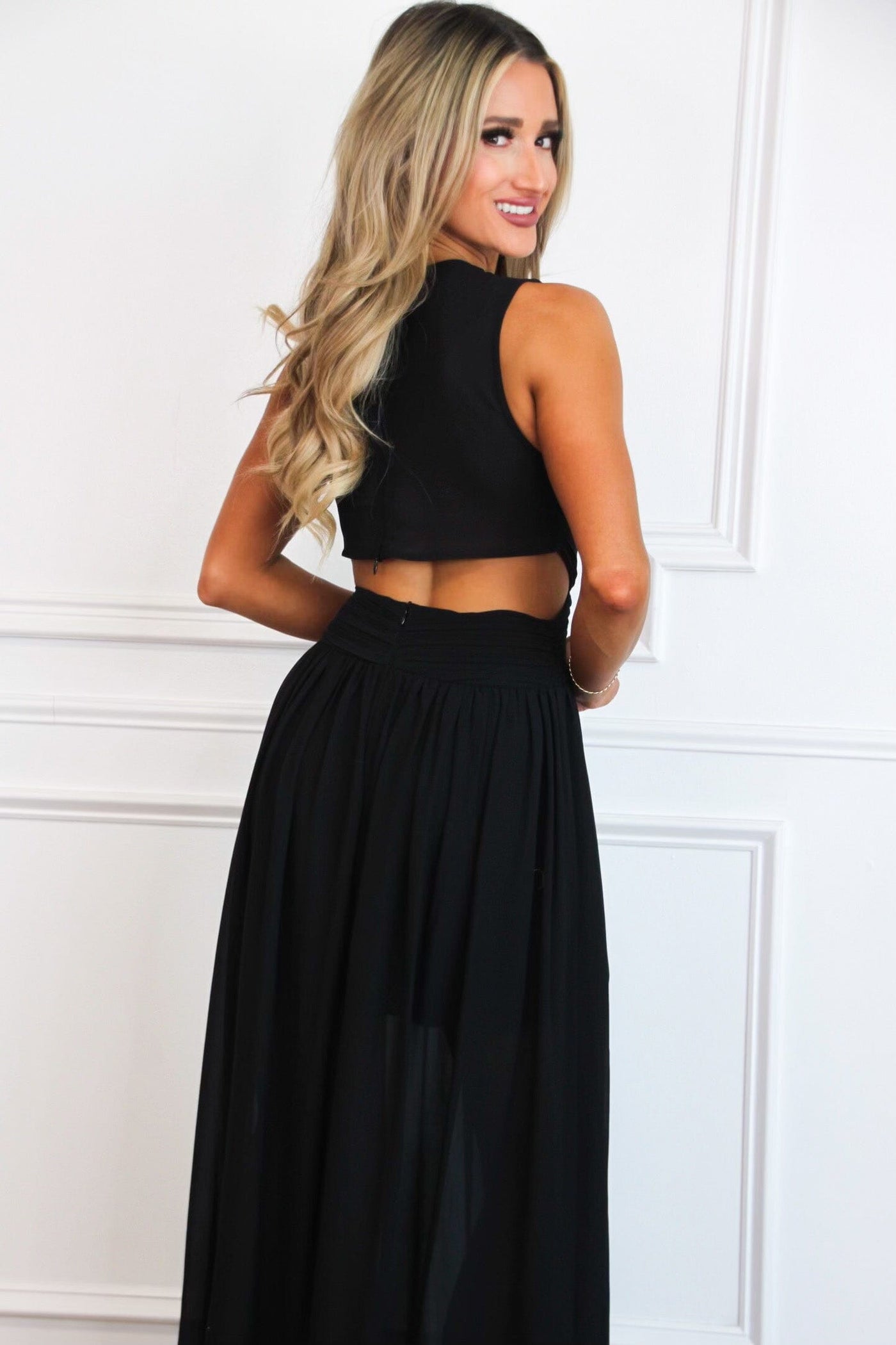 Gone With the Wind Cutout Maxi Dress: Black - Bella and Bloom Boutique