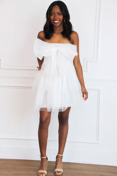 Your Heart is Mine Tulle Bow Dress: White - Bella and Bloom Boutique