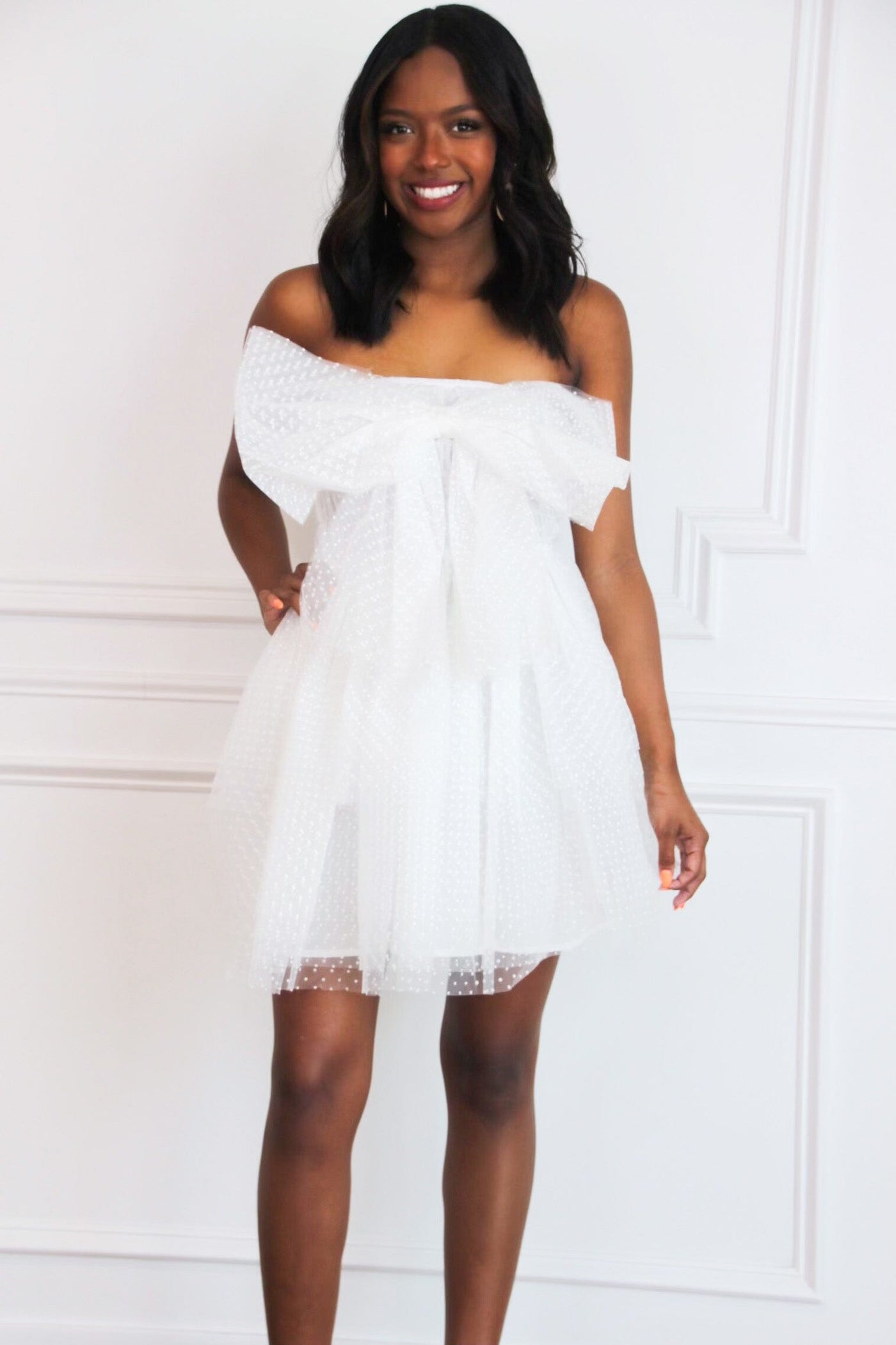 Your Heart is Mine Tulle Bow Dress: White - Bella and Bloom Boutique