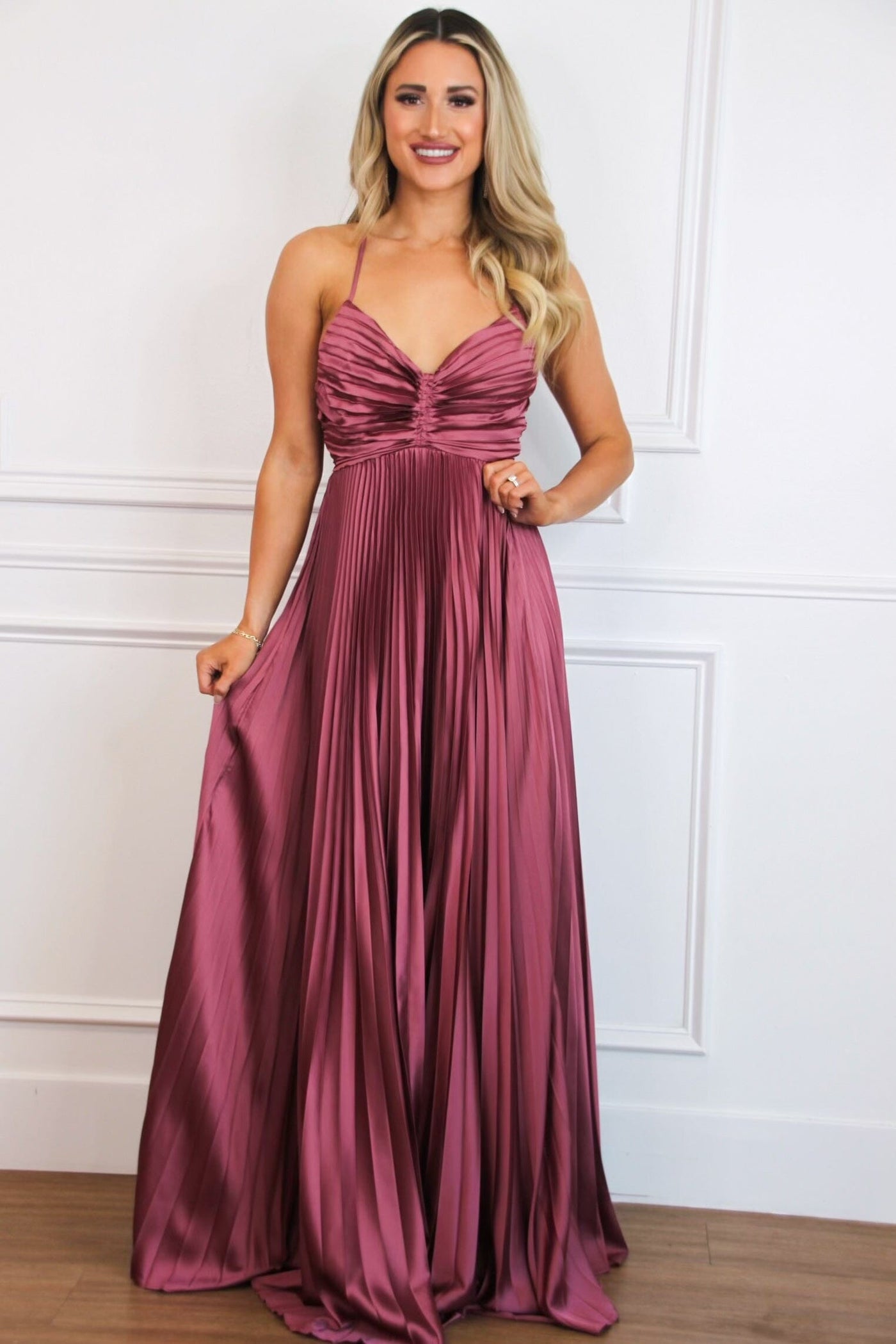 Pretty in Pleats Maxi Dress: Mauve - Bella and Bloom Boutique