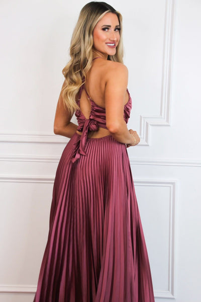 Pretty in Pleats Maxi Dress: Mauve - Bella and Bloom Boutique