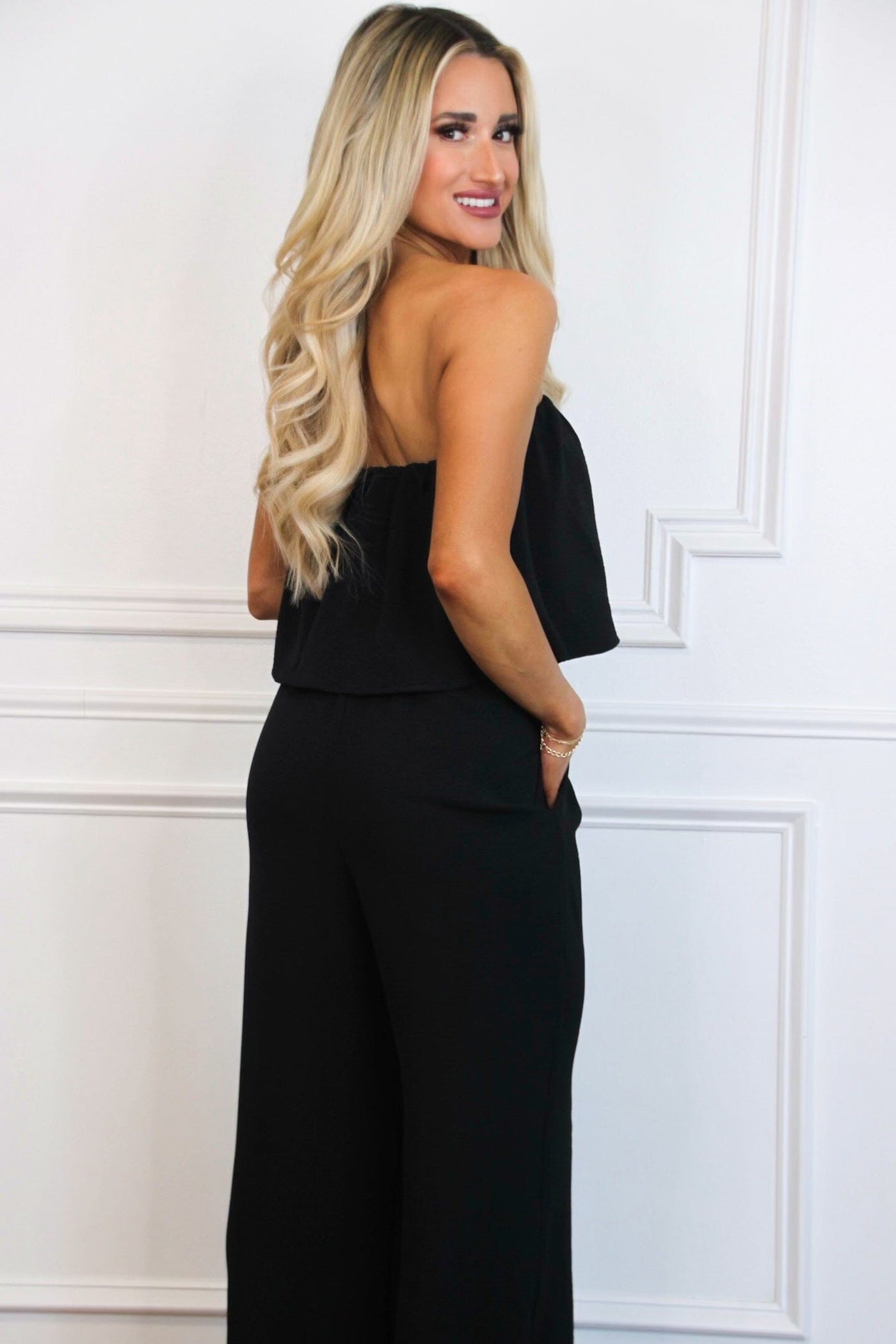 Kathrynn Strapless Pocket Jumpsuit: Black - Bella and Bloom Boutique