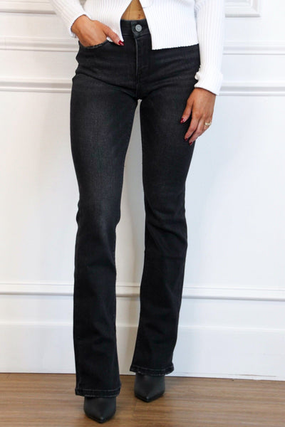 Winsome Bootcut Slit Hem Denim: Black - Bella and Bloom Boutique