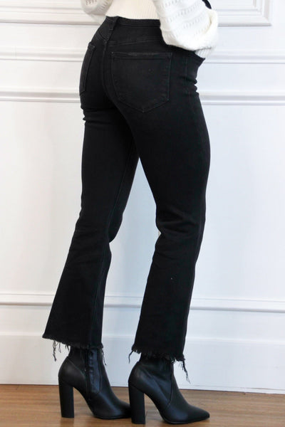 Jude Mid Rise Raw Hem Denim: Black - Bella and Bloom Boutique