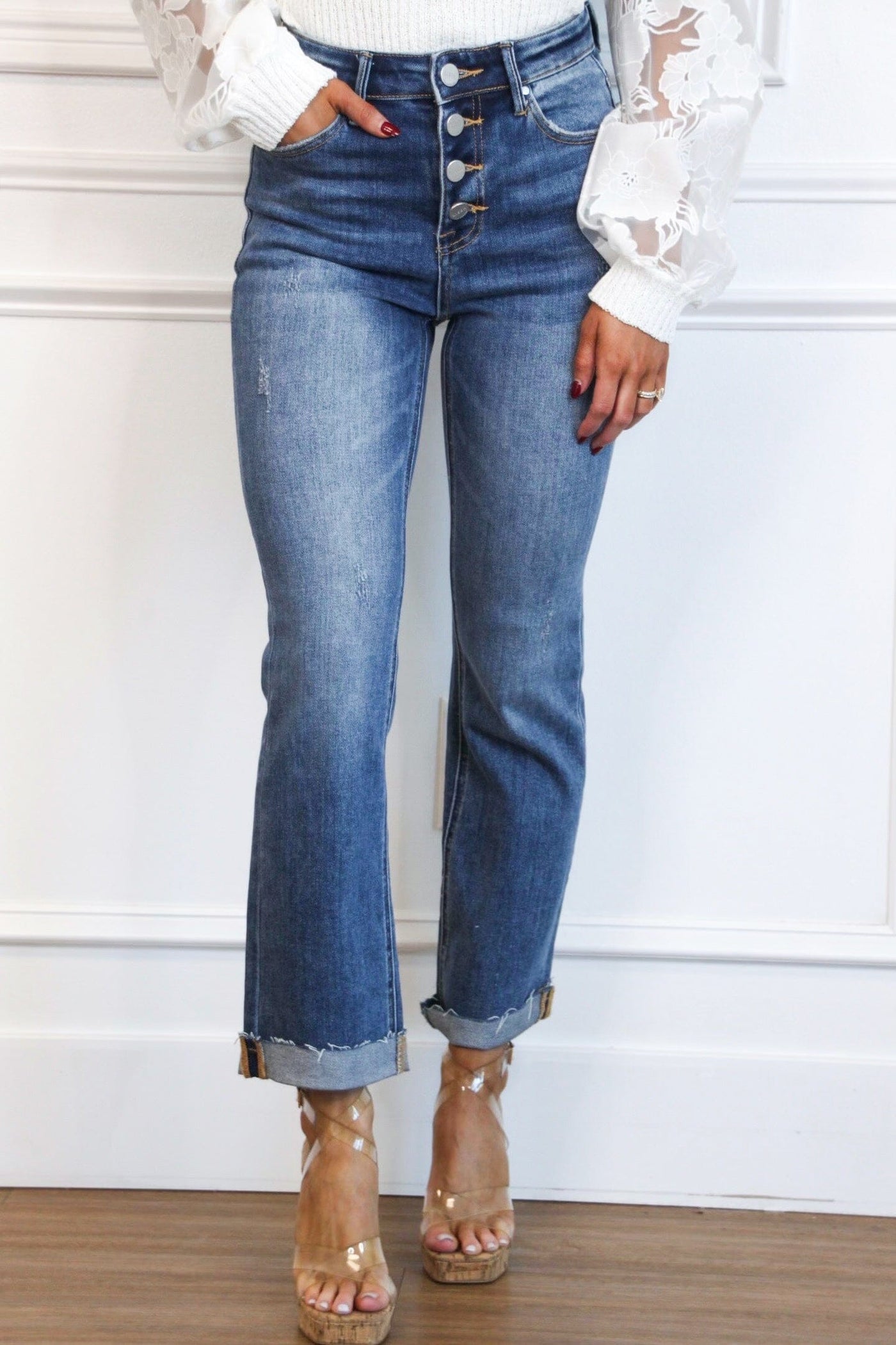 Riley High Waisted Straight Denim: Dark Wash - Bella and Bloom Boutique