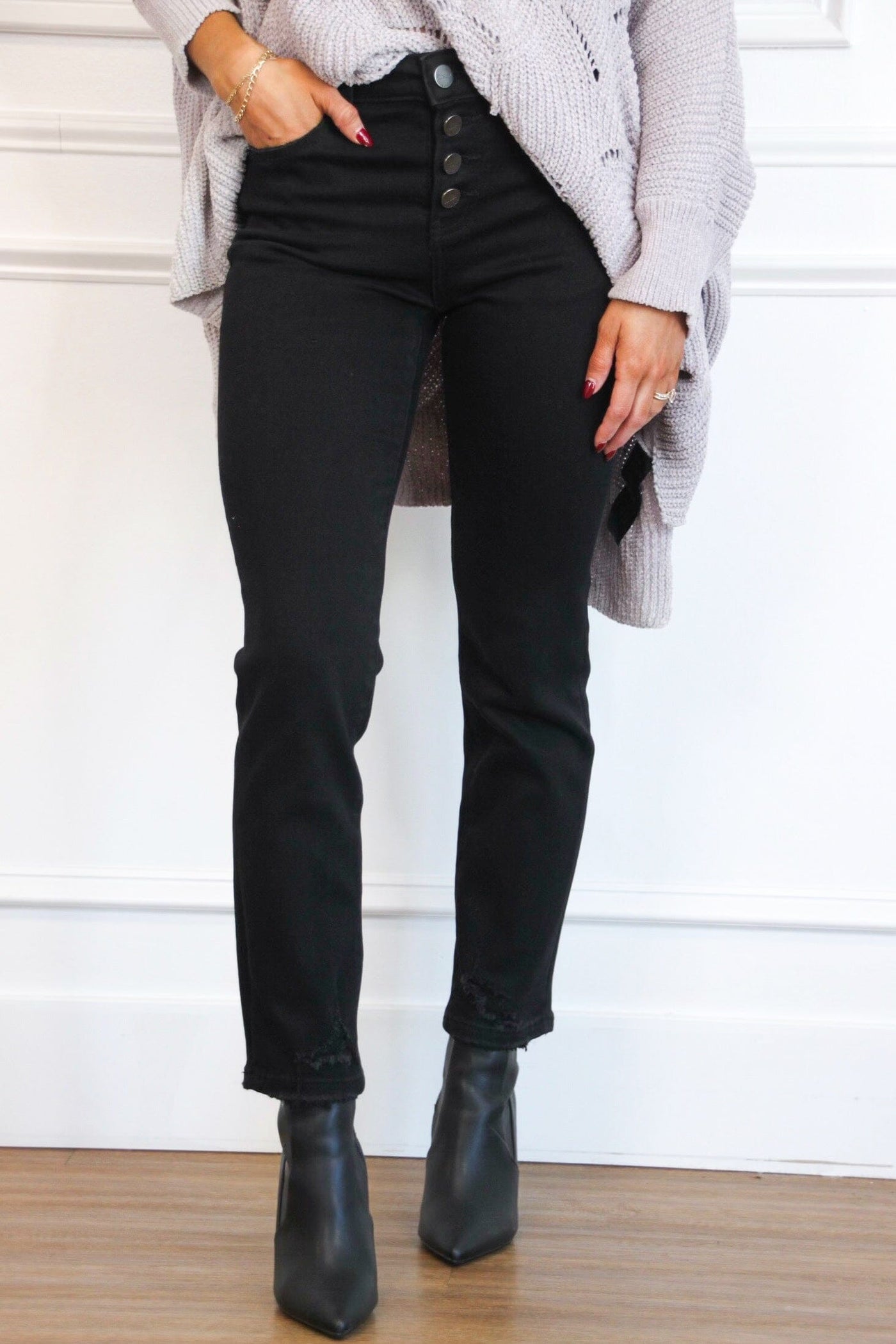 Jackson 4 Button Straight Denim: Black - Bella and Bloom Boutique