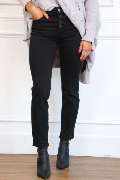 Jackson 4 Button Straight Denim: Black - Bella and Bloom Boutique