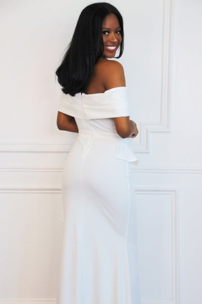 Reese Ruffle Off Shoulder Maxi Dress: White - Bella and Bloom Boutique