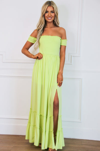Be Happy Smocked Maxi Dress: Lime - Bella and Bloom Boutique