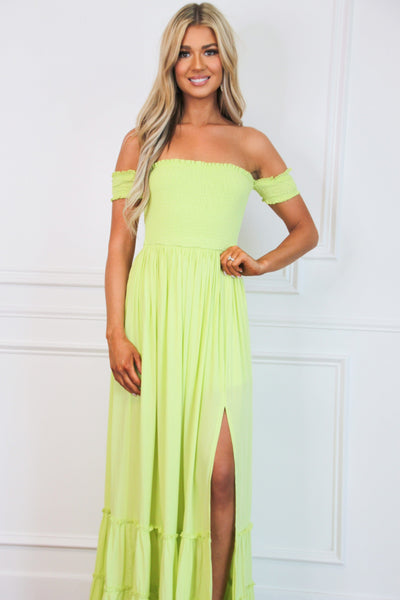 Be Happy Smocked Maxi Dress: Lime - Bella and Bloom Boutique