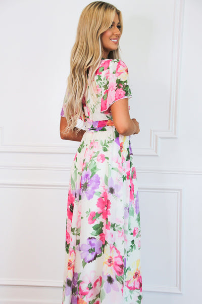 Botanical Beauty Floral Maxi Dress: Cream/Fuchsia/Lavender Multi - Bella and Bloom Boutique