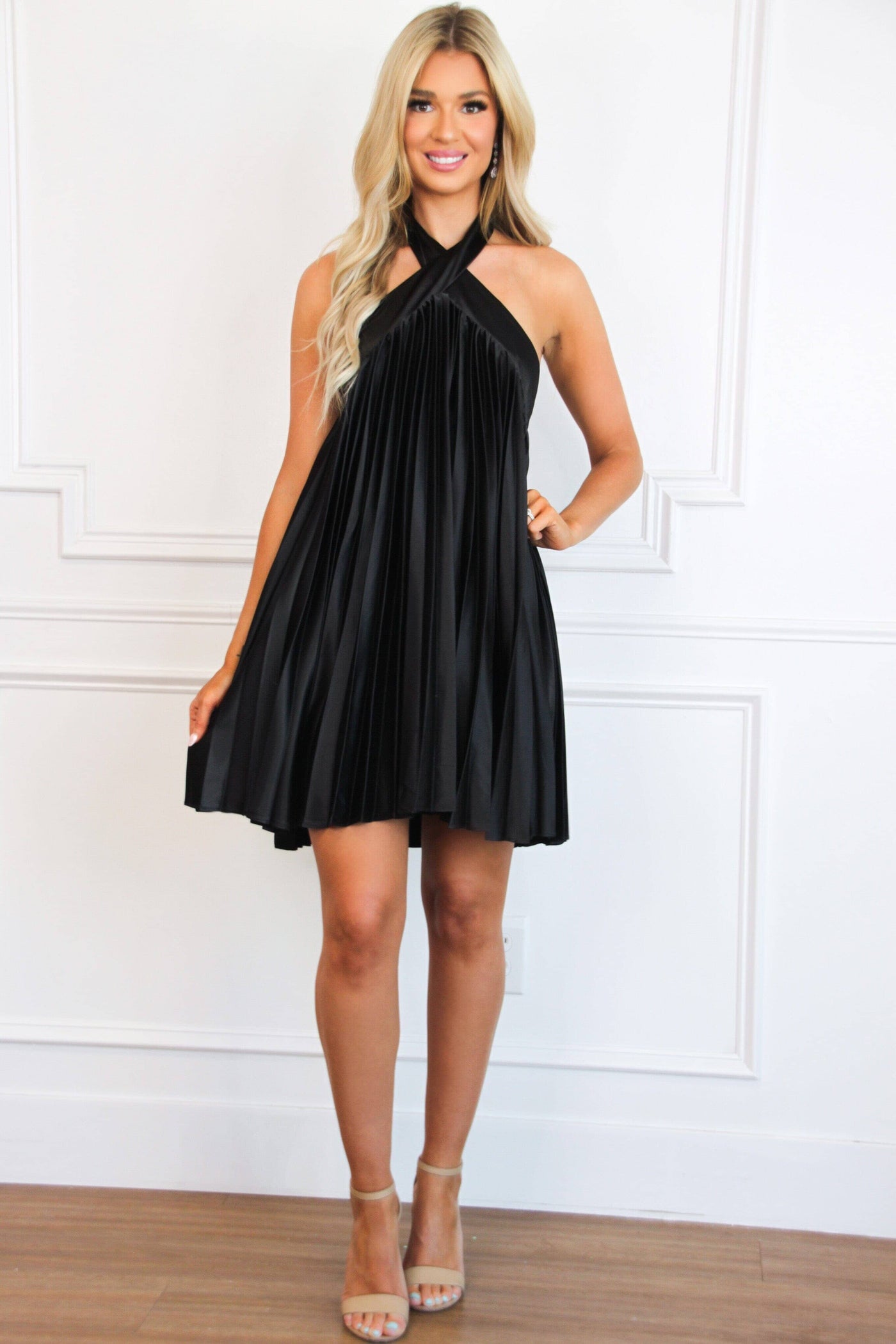 Beauty and Grace Pleated Dress: Black - Bella and Bloom Boutique