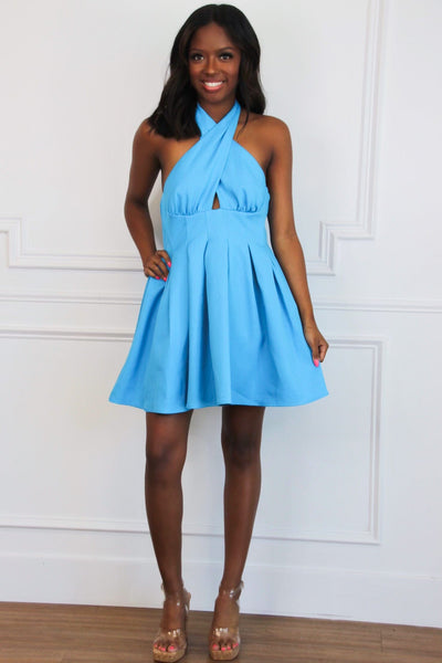 5th Avenue Halter Dress: Ocean Blue - Bella and Bloom Boutique