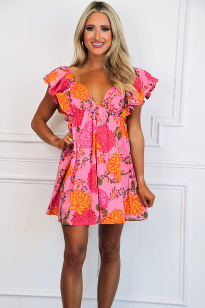 Nicolette Floral Babydoll Dress: Hot Pink Multi - Bella and Bloom Boutique