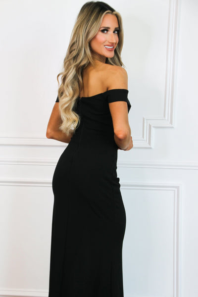 Gia Off Shoulder Slit Maxi Dress: Black - Bella and Bloom Boutique