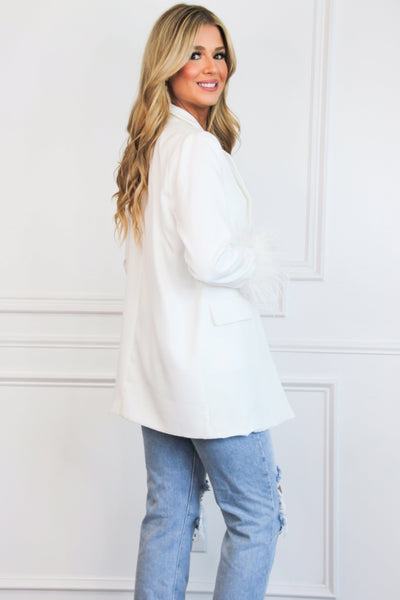 Betsy Oversized Feather Blazer: Ivory White - Bella and Bloom Boutique