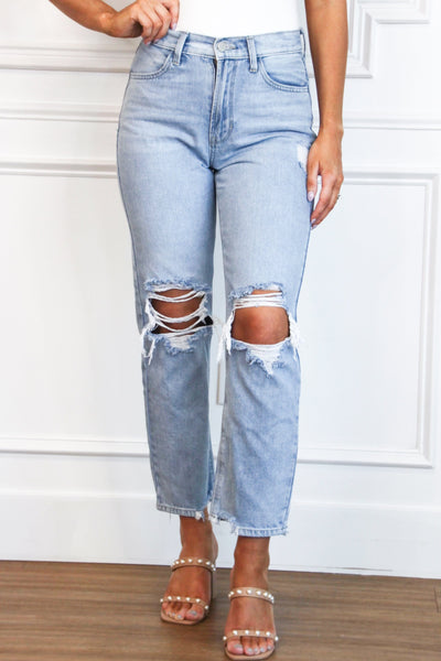 Callaway Distressed High Waisted Straight Denim: Light Wash - Bella and Bloom Boutique