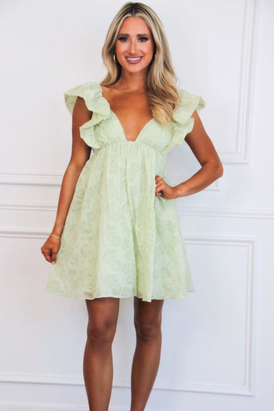 Claudette Floral Babydoll Dress: Light Green - Bella and Bloom Boutique