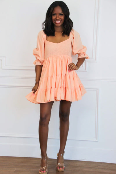 Foley Ruffle Babydoll Dress: Peach - Bella and Bloom Boutique
