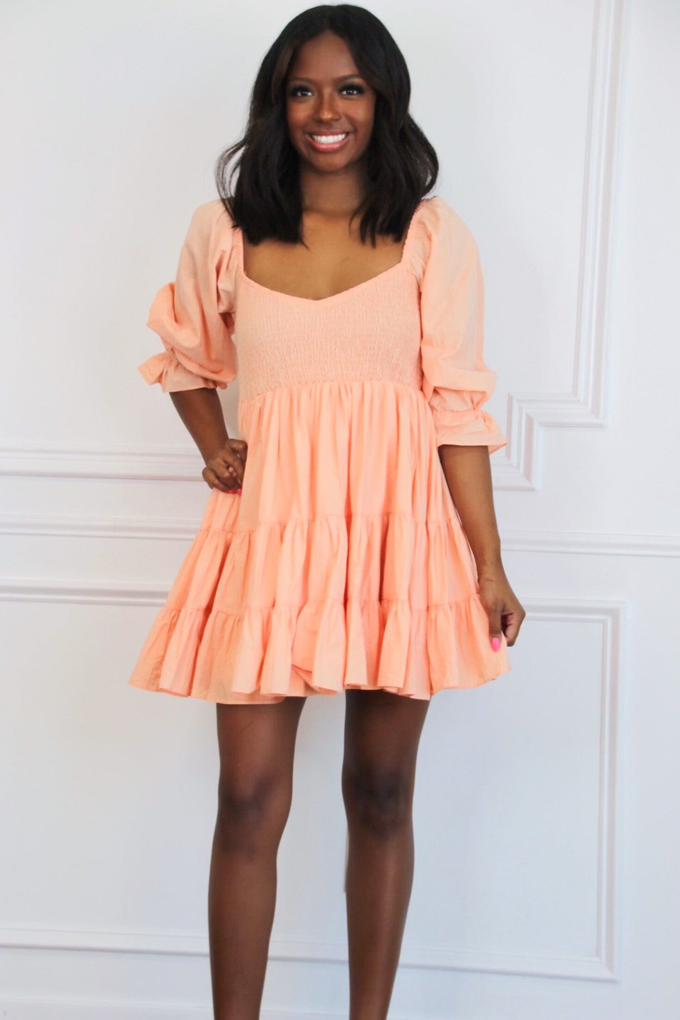 Foley Ruffle Babydoll Dress: Peach - Bella and Bloom Boutique