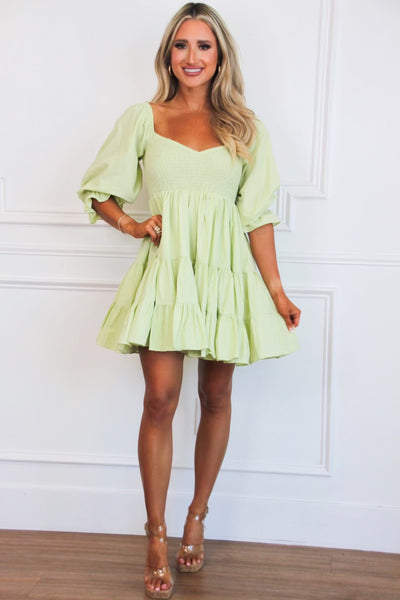 Foley Ruffle Babydoll Dress: Light Green - Bella and Bloom Boutique
