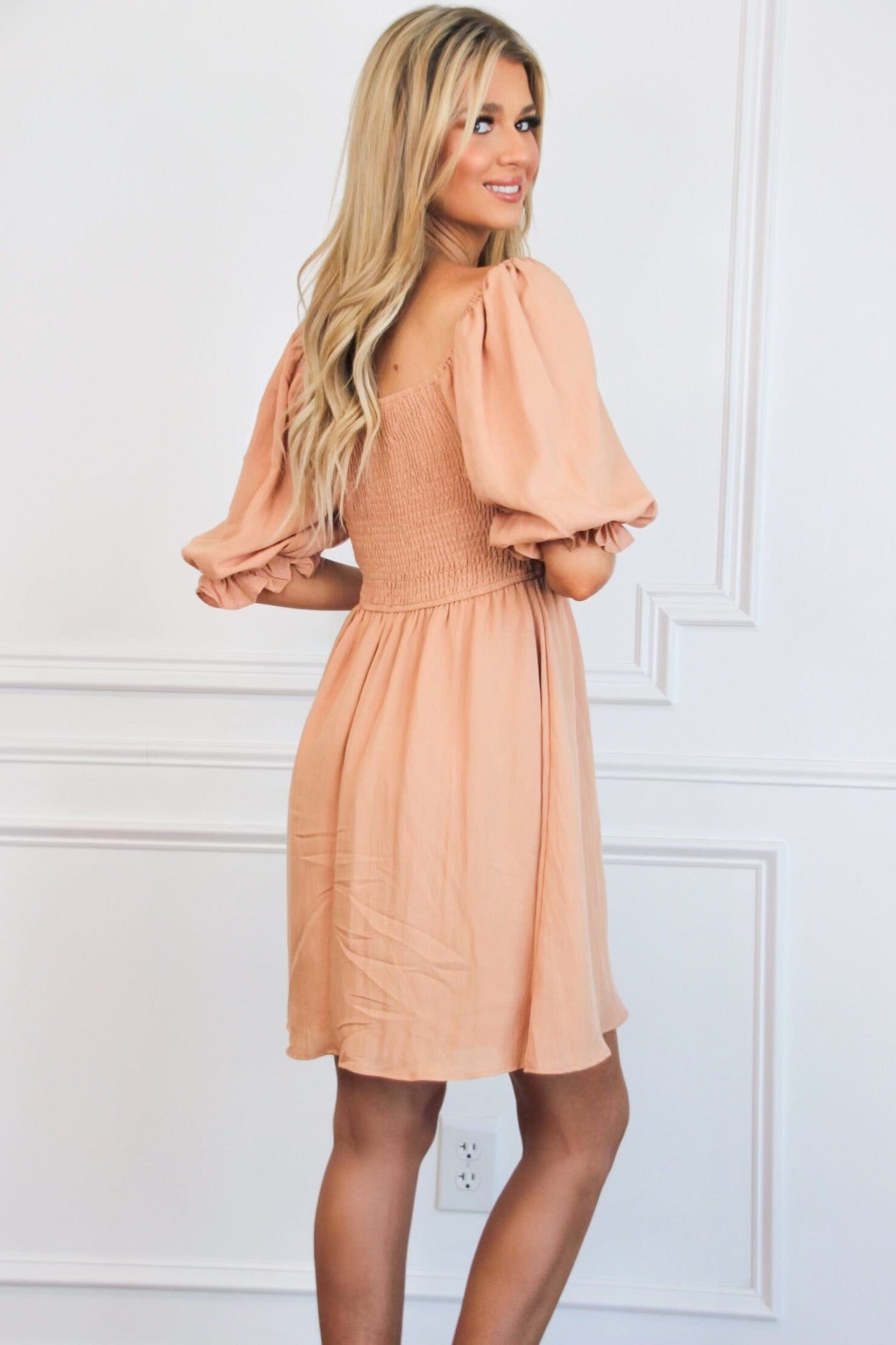 From the Start Smocked Dress: Apricot - Bella and Bloom Boutique
