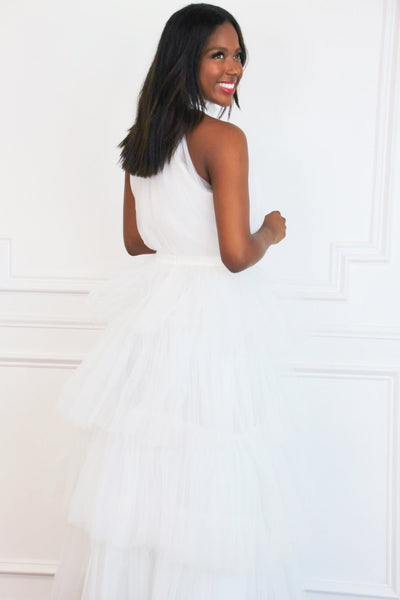 Kelsea Tiered Tulle Maxi Dress: White - Bella and Bloom Boutique